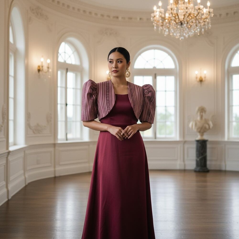 Global Filipina Burgundy Filipiniana Top – NWT Tag Size XL (Fits Like US Medium)
